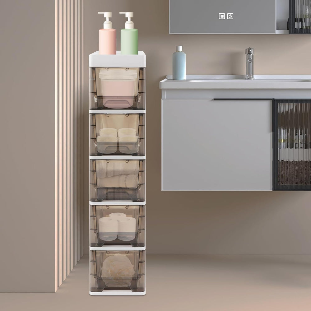 5 Drawers Storage Cabinet, Floor Standing Cabinet with Top Notch Storage Spac...