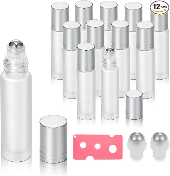 12 Pack Essential Oil Roller Bottles, 10ml 0.34oz Empty Frosted Glass Roller by Jxcmeng