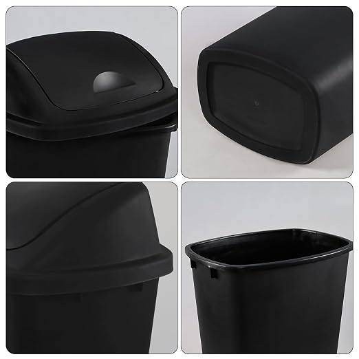 4-Pack 13 Gallon Plastic Swing Top Trash Can, Lidded Wastebasket Garbage Can - Image 3