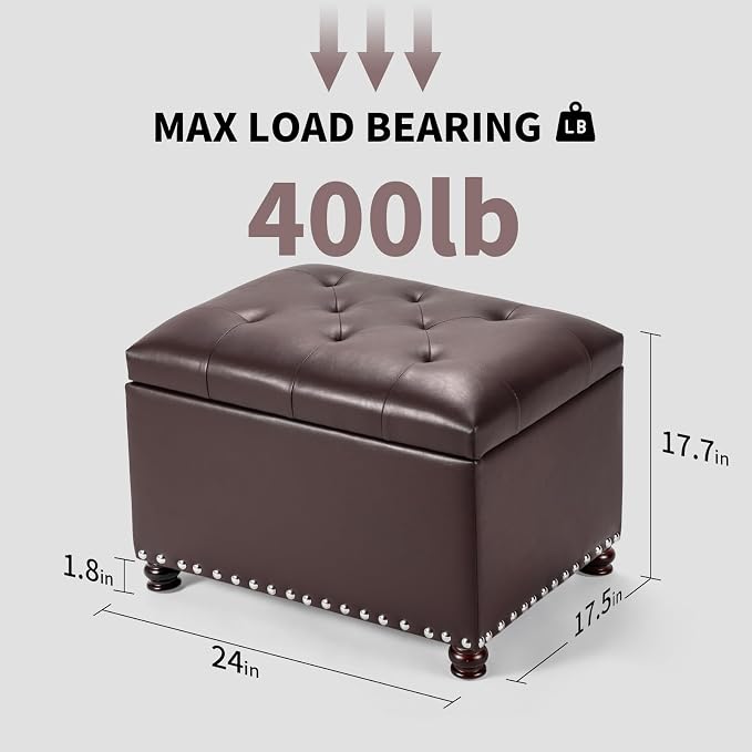 Joveco Faux Leather Storage Ottoman Bench Rectangle 24 Inch Foot Rest Ottomans - Image 3