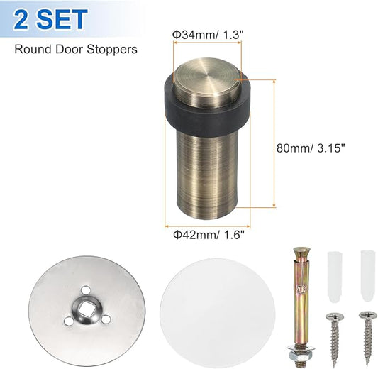 PATIKIL 2Set Round Door Stoppers, 80mm Stainless Steel Door Stop Doorstop Wedge - Image 2