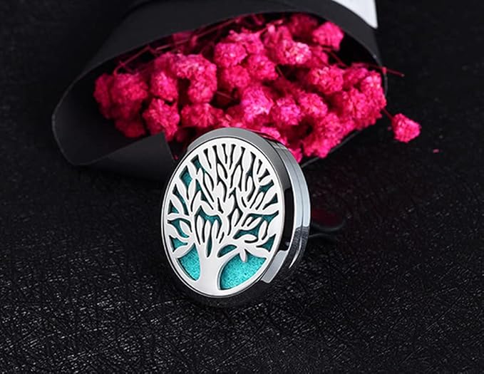 2Psc Car Essential Oil Diffuser Locket Tree of Life Pattern Stainless Steel Car - Image 5