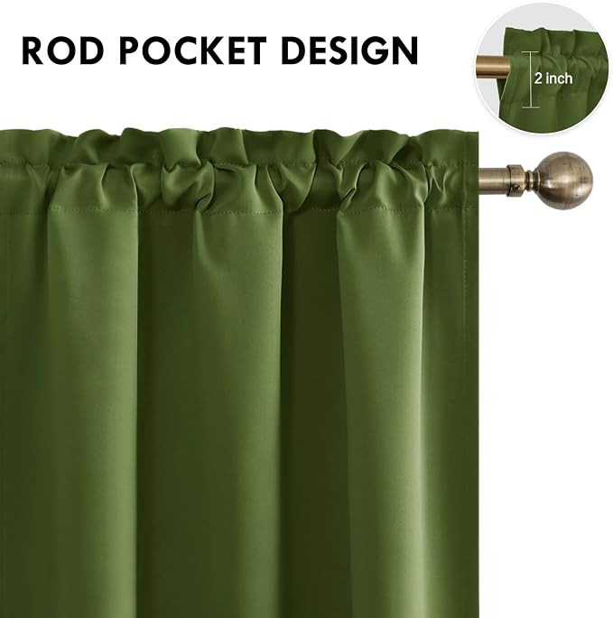 DWCN Olive Green Room Darkening Blackout Curtains - Image 4