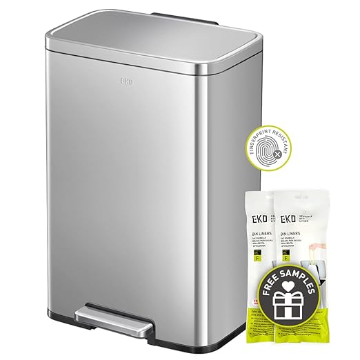 EKO Madison Matte Stainless 50 Liter/13.2 Gallon Step Trash Can w/Inner Liner by EKO