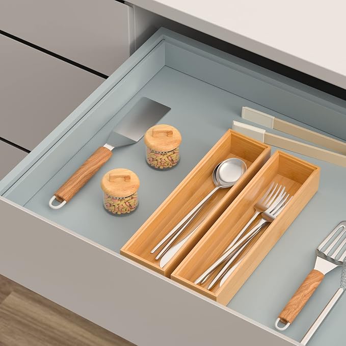Silverware Tray for Drawer, Stackable Kitchen Bamboo Drawer Organizer 12" x 3" - Image 3