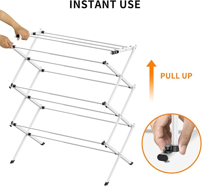 3 Tier Clothes Drying Rack, Foldable & Portable Clothing Drying Rack, - Image 9