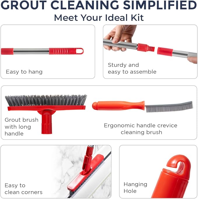 Grout Brush with Long Handle & Hard Bristle Crevice Cleaning Brush, Grout - Image 8