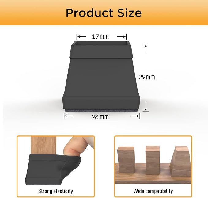 16 PCS Square Chair Leg Floor Protector, Silicone Chair Leg Cover, Furniture - Image 2