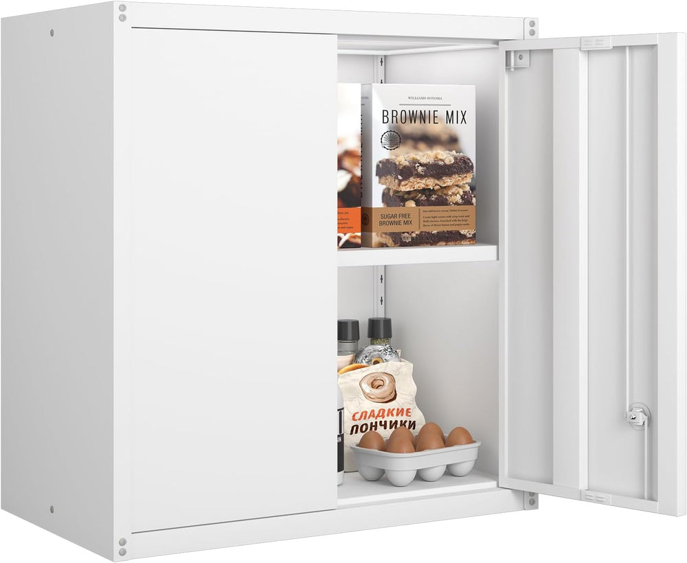 GREATMEET Wall Mounted Storage Cabinet, Metal Garage Cabinet, White