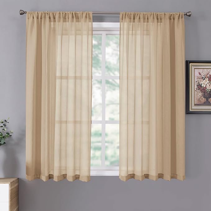 Tollpiz Short Sheer Curtain Living Room Linen Textured Curtains Sheer Light by Tollpiz