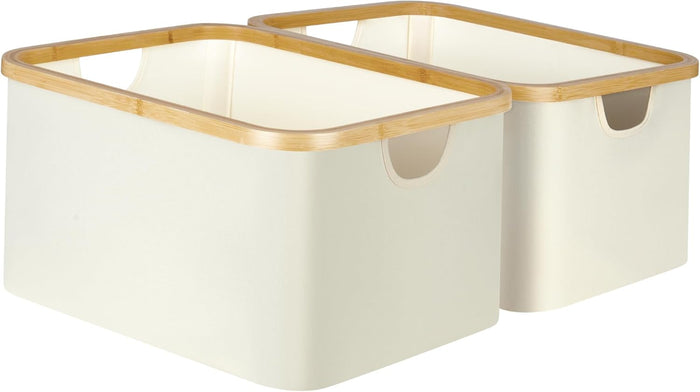 efluky Storage Baskets for Organizing, Fabric Storage Bins with Bamboo Handles, Collapsible Storage Baskets for Shelves and Closet, Beige Set of 2
