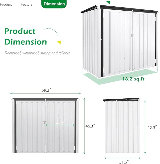 AECOJOY Outdoor Trash Can Storage Shed, 46 Cu.Ft White Trash Can Storage Shed - Image 7