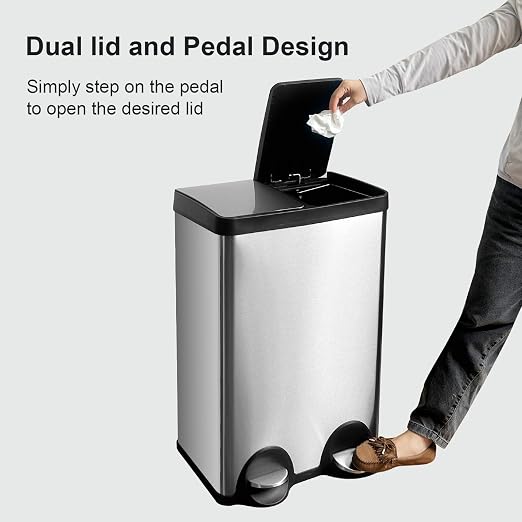 Dual Trash Can, 60 Liter/16 Gallon Dual Bin Trash Can - Image 2