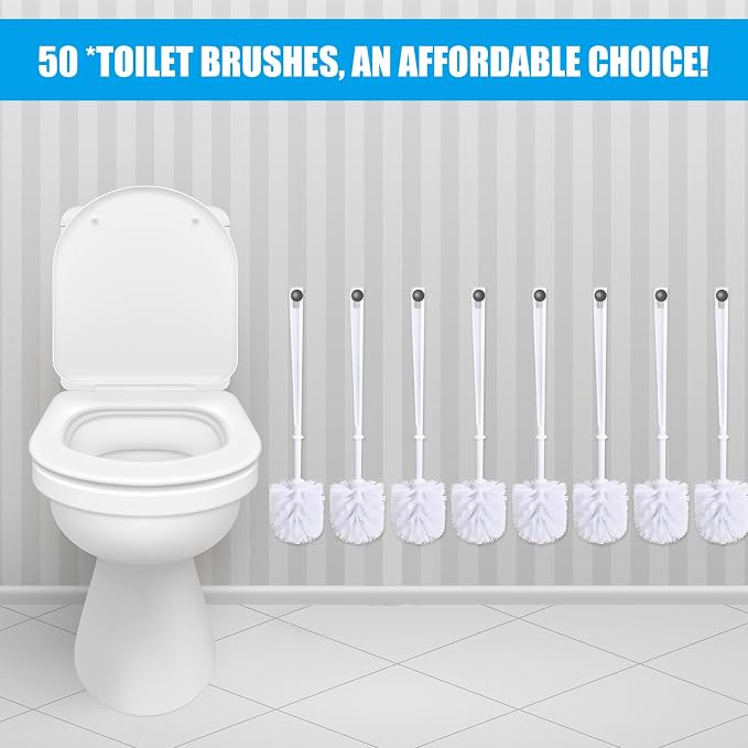 Mimorou 50 Pcs White Toilet Brush, Bathroom Toilet Bowl Brush, Soft Bristle - Image 6