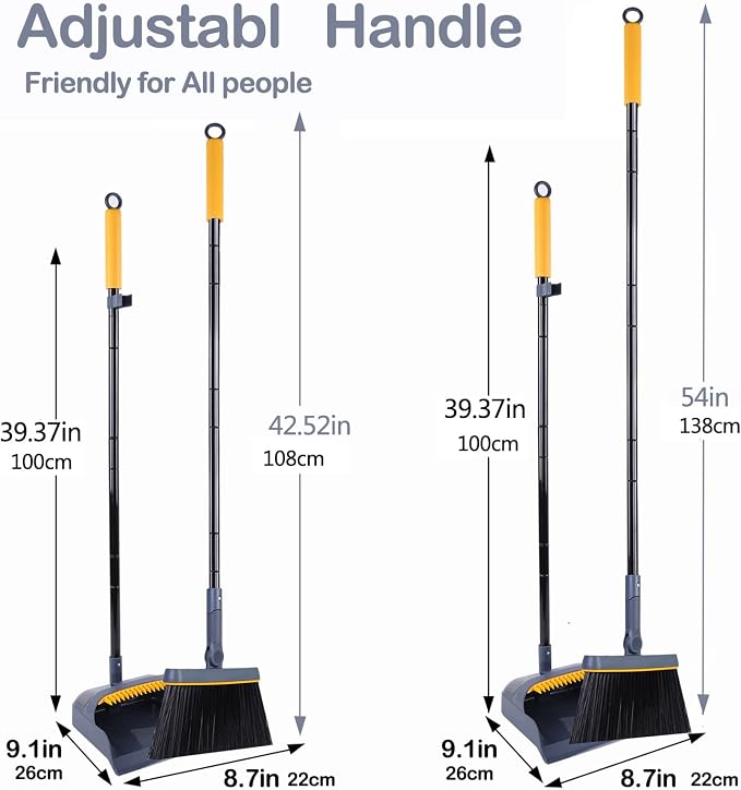 JEHONN Broom and Dustpan Set for Home, 54 Inches Long Handle Lightweight 180 - Image 8