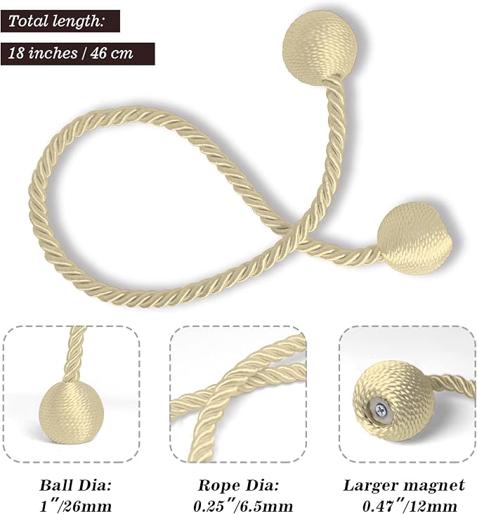 Hion Magnetic Curtain Tiebacks Beige 4 Pack, Curtain Tiebacks Buckles Holdbacks - Image 2