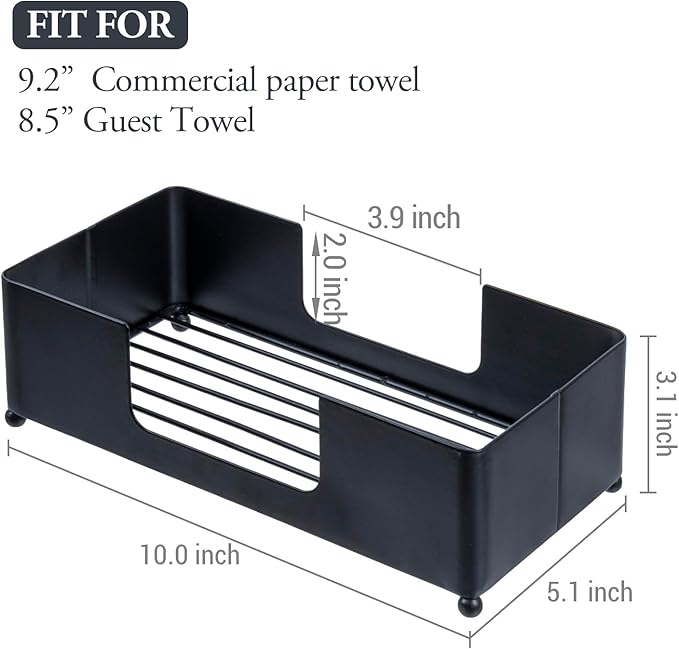 MyGift Modern Matte Black Metal Folded Paper Towel Holder - Image 5