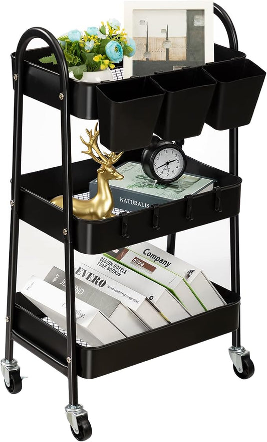 danpinera 3-Tier Rolling Cart, Metal Rolling Storage Cart by danpinera