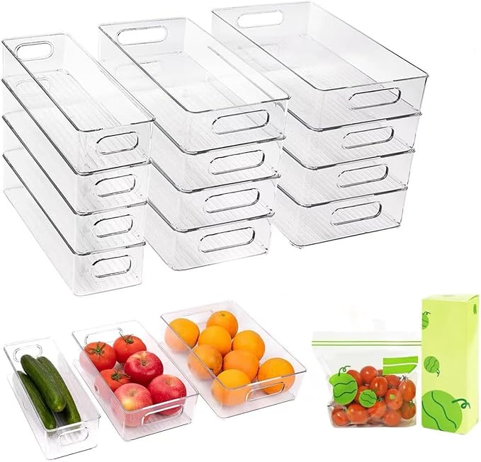 12 Pack Refrigerator Organizer Bins, 3 Sizes Stackable Clear Pantry Storage by ZHOHO+TANT
