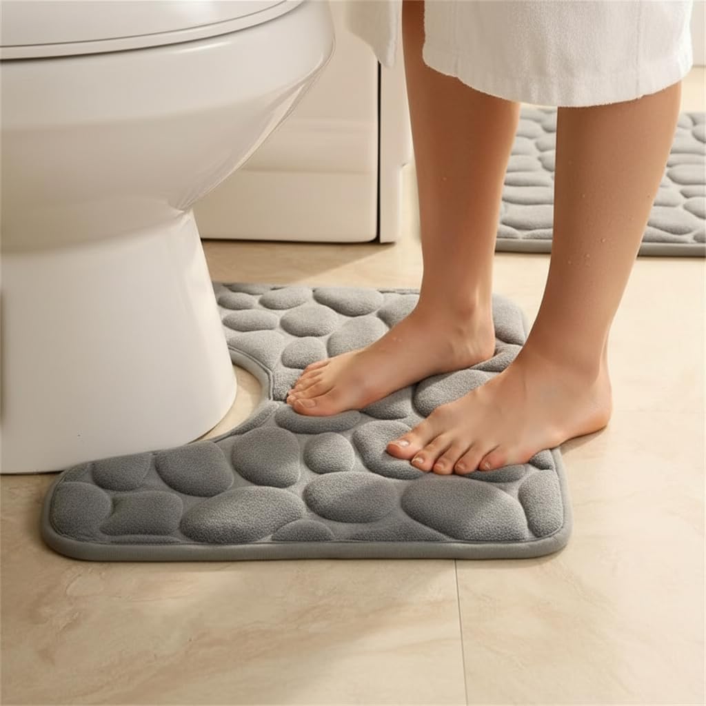Bathroom U-Shaped Mat, Absorbent and Non-Slip Floor Mat for The Bathroom