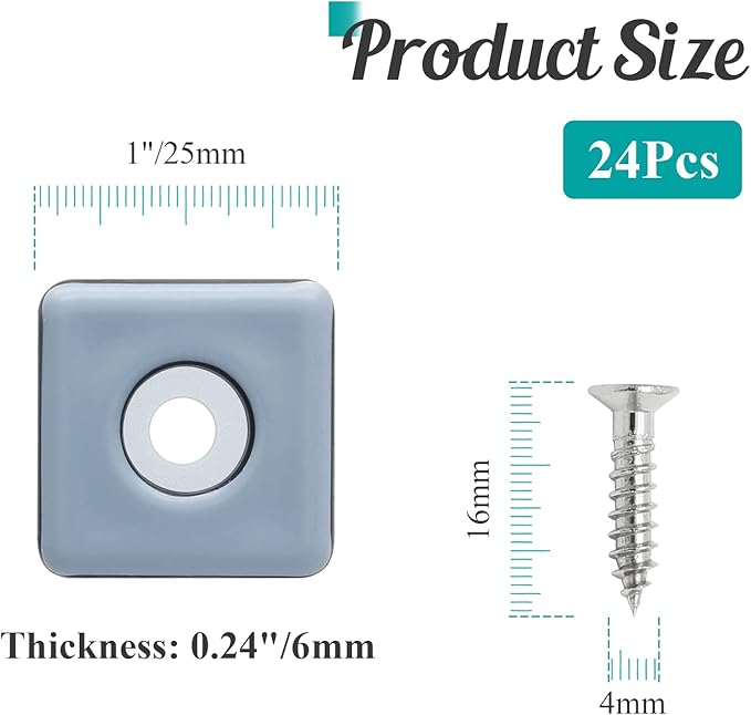 24pcs 1" Screw on Furniture Sliders, Teflon Chair Leg Slides, Square Furniture - Image 2