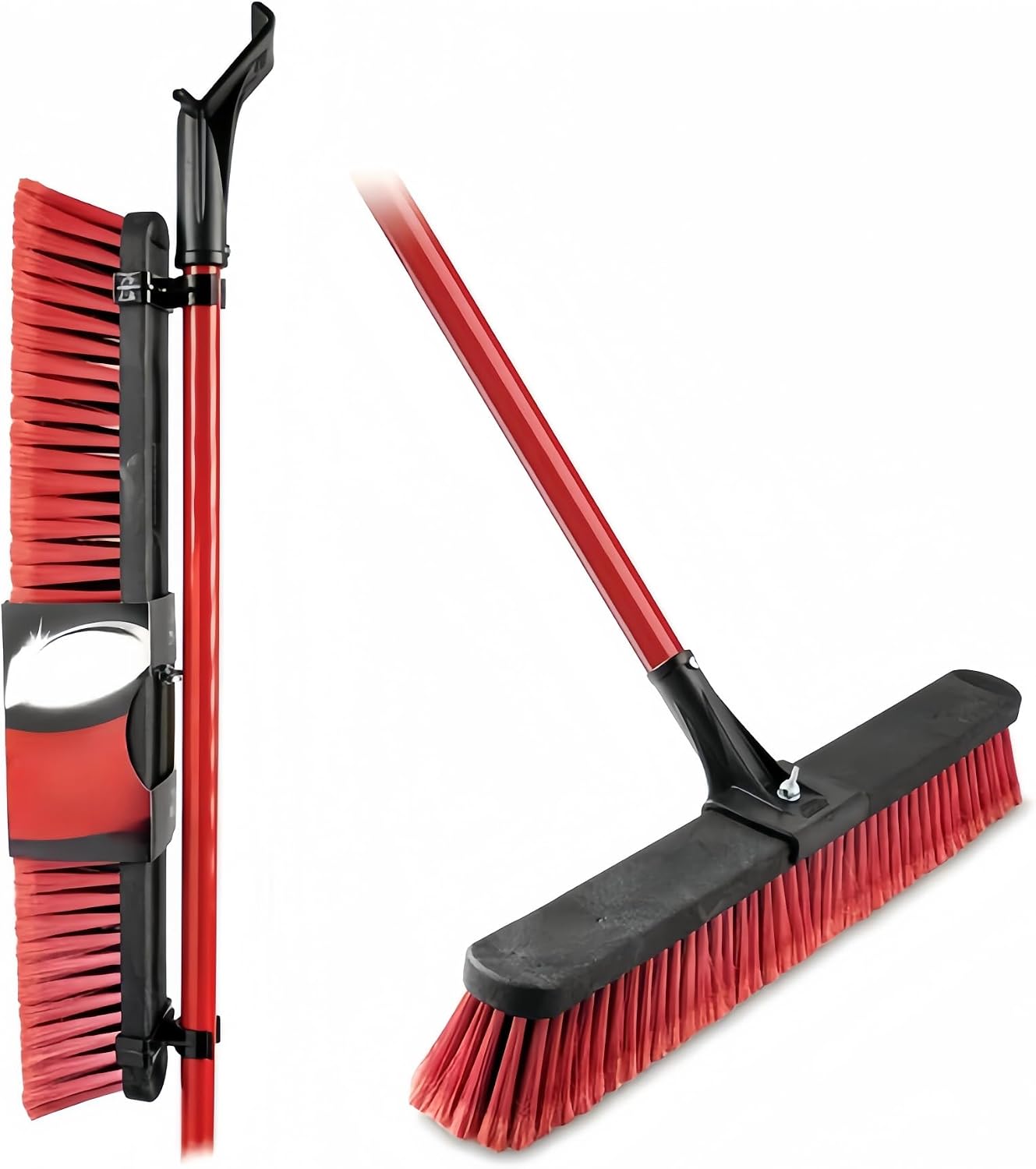 24" Heavy-Duty Push Brooms, Multi-Surface Rough Sweep Broom with Clamp & Bolt Handle, 3" Recycled PET Bristles for Concrete, Garage & Driveway
