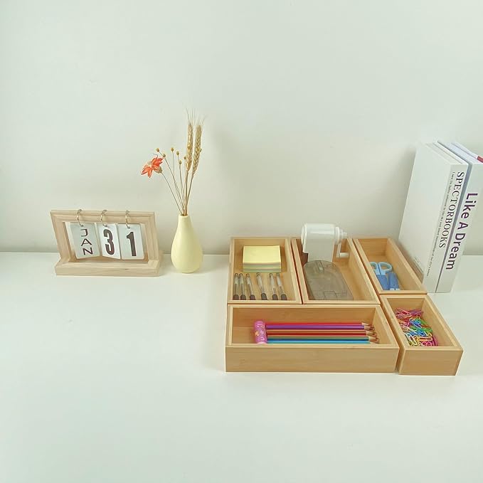 bamboo drawer organizer Set，expandable drawer dividers, wooden storage - Image 2