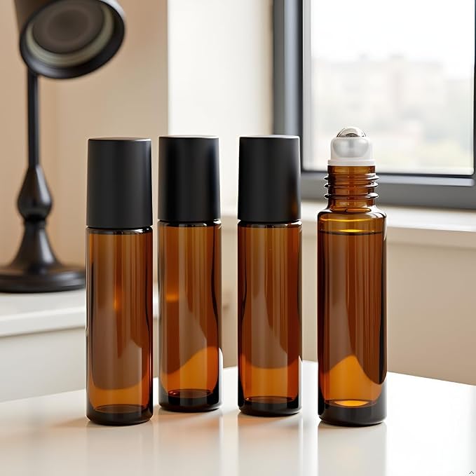 4 Pack 10ml Oil Essential Stainless Roller Bottles, Refillable Amber Glass - Image 6