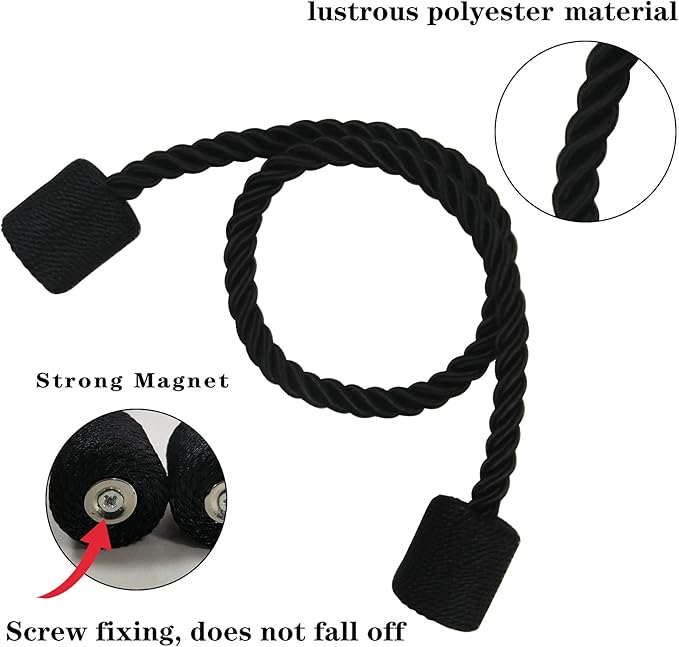 6 Pack Black Strong Magnetic Curtain Tiebacks Outdoor Elegant Decorative Tie - Image 3