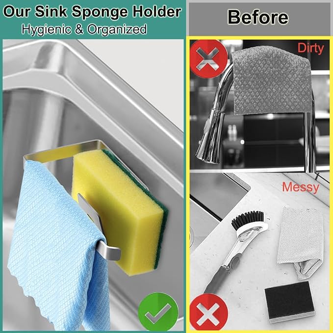 Sponge Holder for Kitchen Sink, Kitchen Sink Caddy, 2 in 1 Kitchen Sink - Image 4