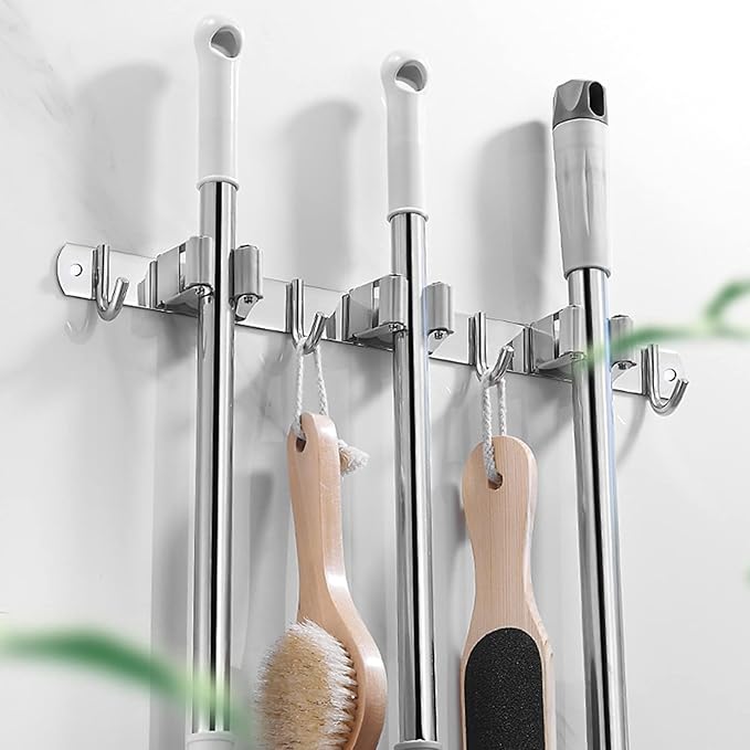 Mop and Broom Hanger Wall Mount, stainless steel Broom Hook Organizer Wall - Image 4