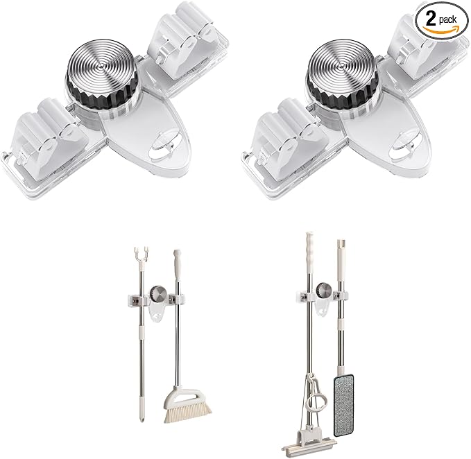 Mop and Broom Holder Wall Mount, No Punching Required Broom and Mop Organizer by Unknown