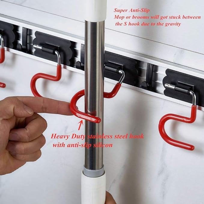QBOSO Wall Mounted Mop and Broom Holder Stainless Steel S Type Broom Rack - Image 3