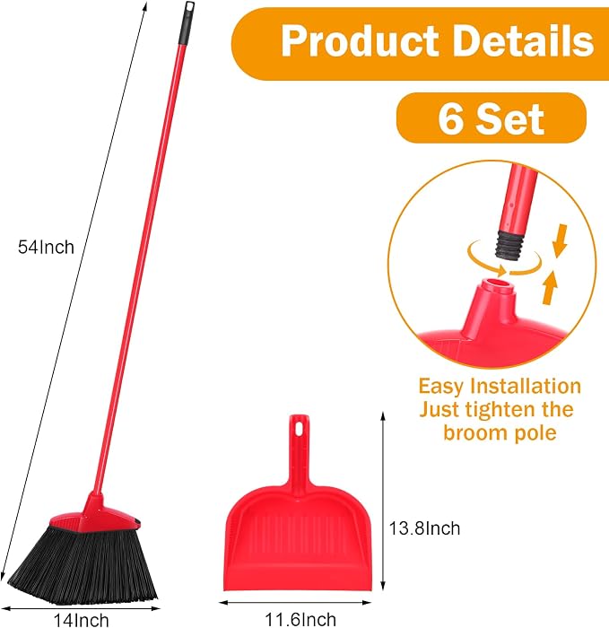 Maxcheck 6 Pcs Broom and Dustpan Set 54 Inch Heavy Duty Indoor Brooms - Image 2