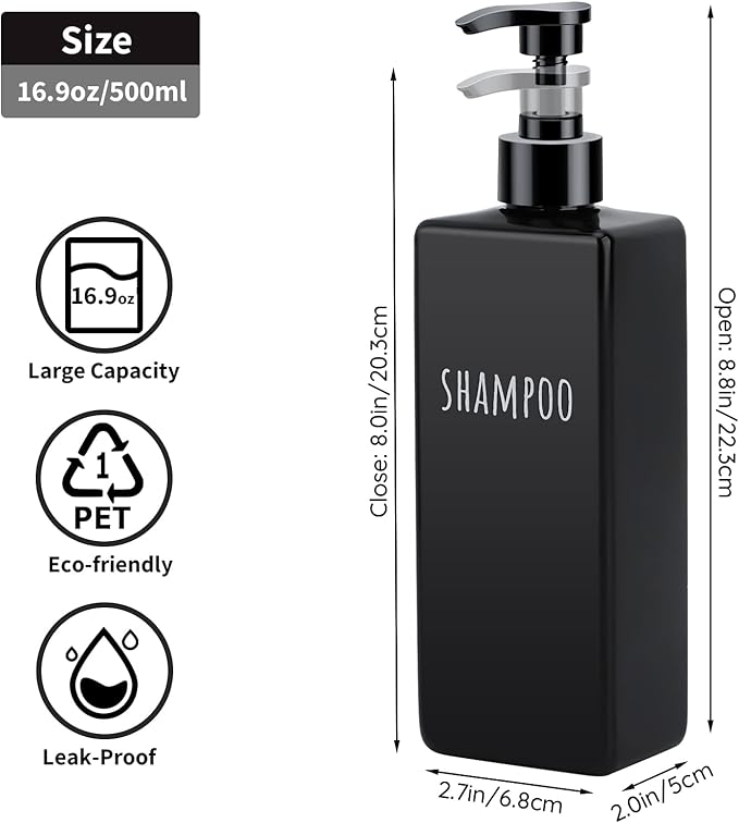 Segbeauty Plastic Square Soap Dispenser Black, 500ml Empty Reusable Pump Bottle - Image 6