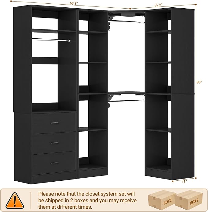 Corner Closet System with 3 Drawers, Corner Closet Organizer System with 13 - Image 7