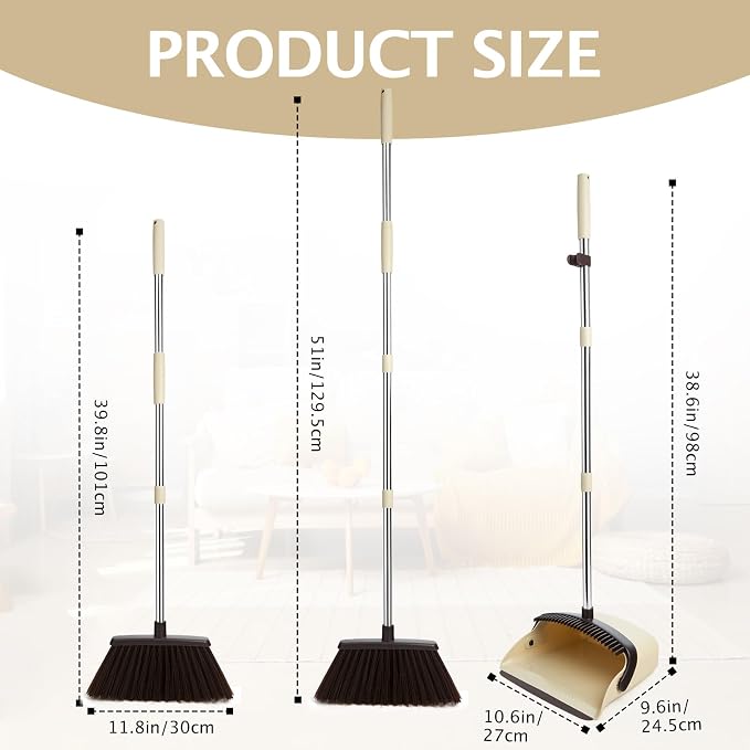 Broom and Dustpan Set with Long Handle, Heavy Dust Broom and Dustpan Combo - Image 2
