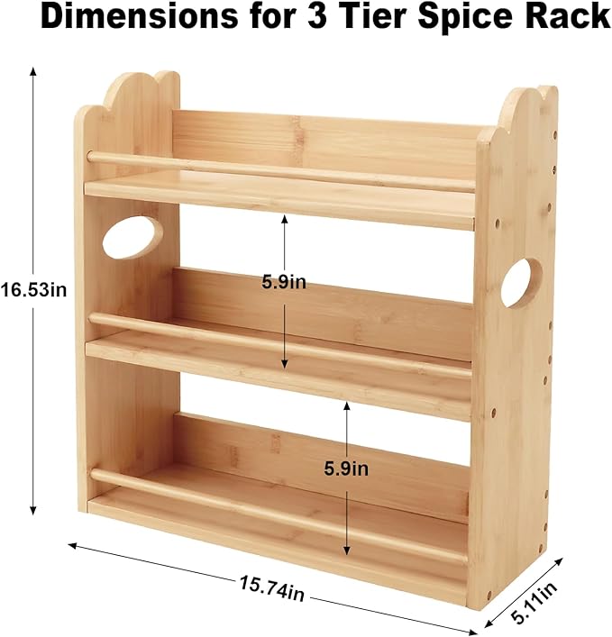 3 Tier Bamboo Spice Rack, Spice Rack Organizer, Seasoning Jars Rack Shelf Spice - Image 2