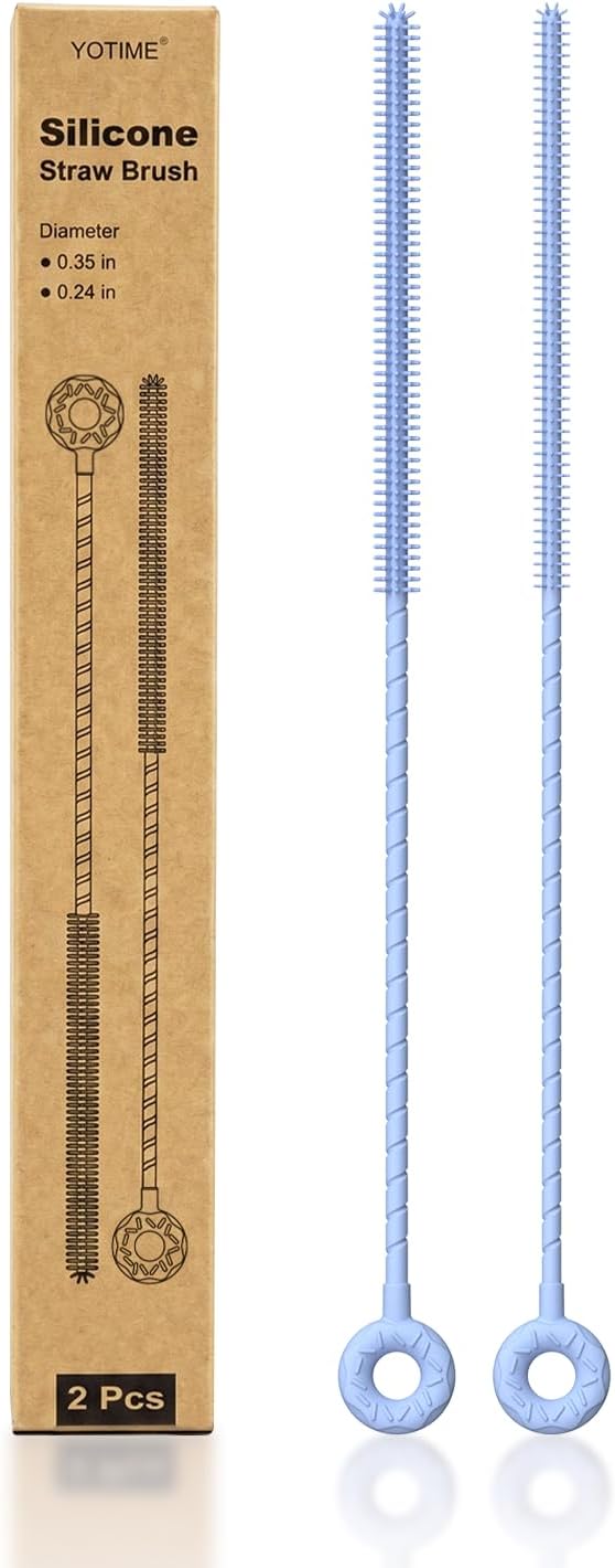 YOTIME Silicone Straw Cleaner Brush, 2 Pcs Reusable Straw Brush(6mm+9mm) for Cleaning Narrow & Wide Straws, Tumblers, Blue