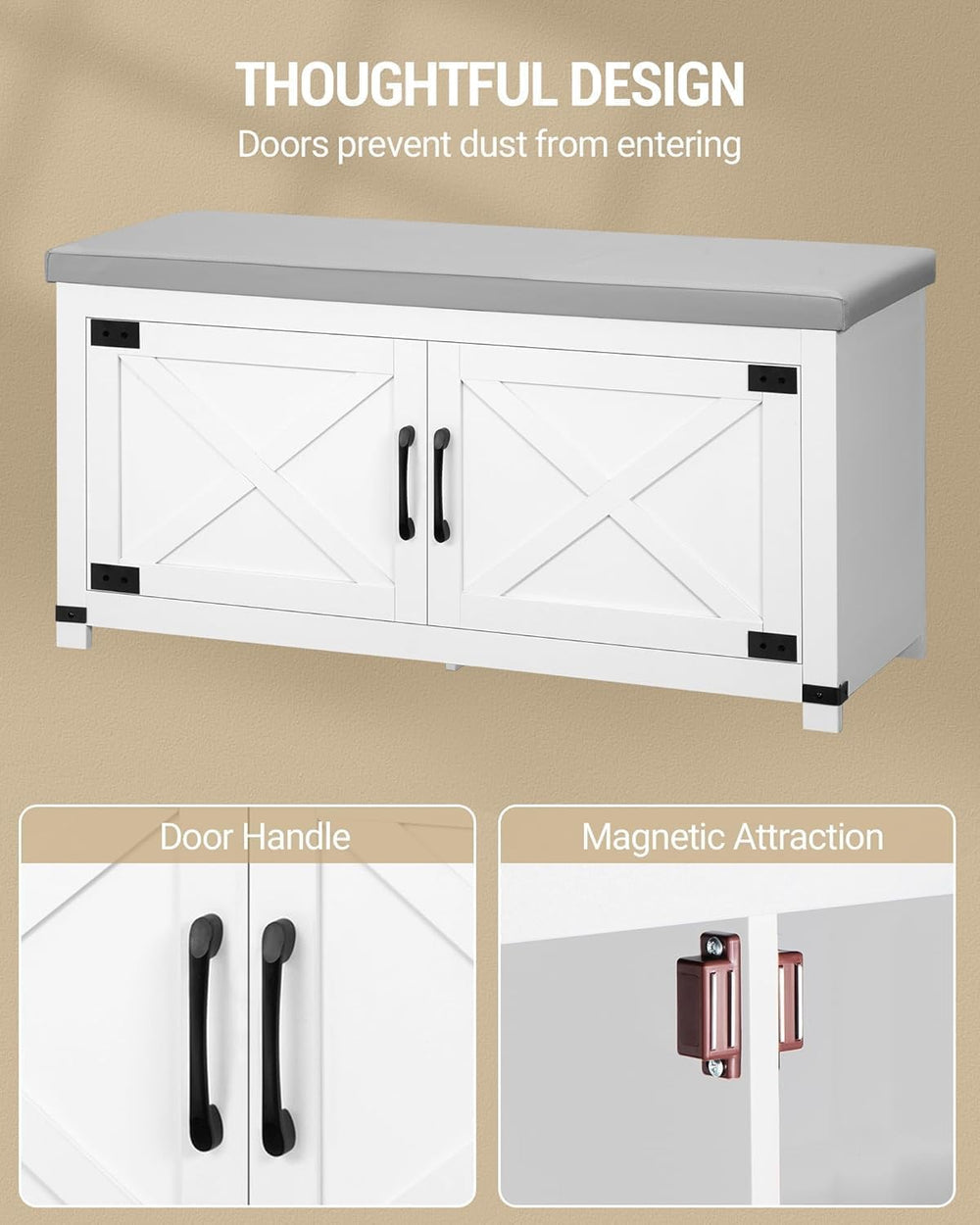 Hzuaneri 39.4" Shoe Storage Bench, with Soft Padded Seat Cushion & D...