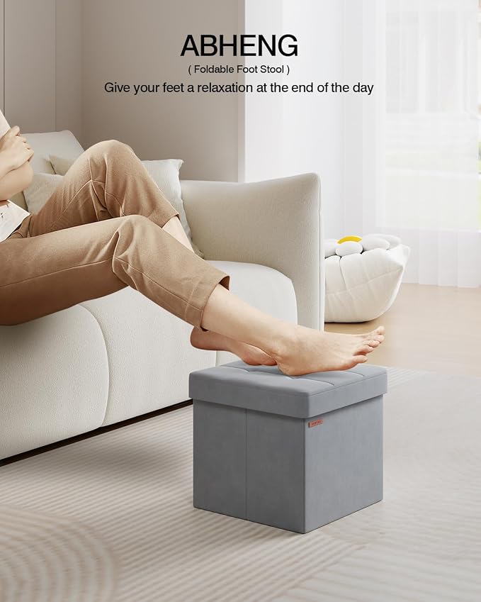 Folding Storage Ottoman, Velvet Storage Bench, - Image 2