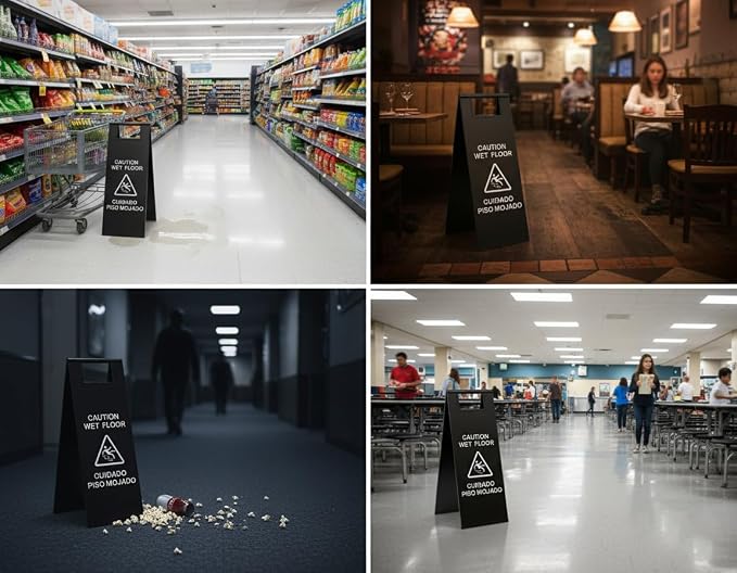 2 Pcs Wet Floor Sign, 24 Inch Black Stainless Steel Caution Wet Floor Sign - Image 8
