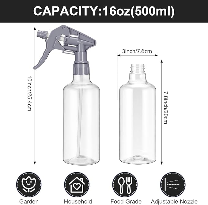 Eccliy 12 Pcs 16 Oz Plastic Spray Bottle, Adjustable Empty Reusable Sprayer - Image 2