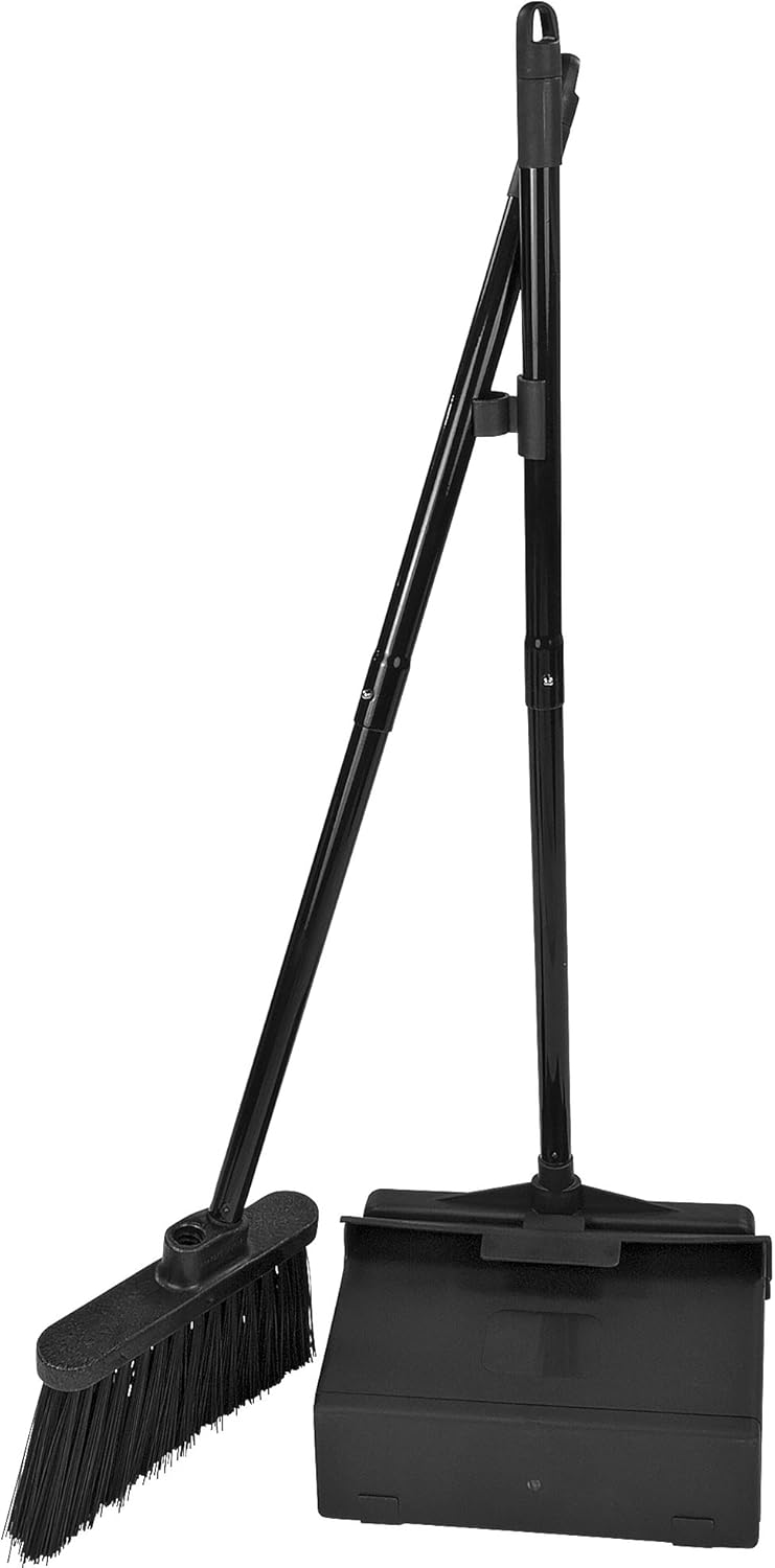SPARTA Duo-Pan Upright Dust Pan and Broom Set, Essential Cleaning Tools for Home and Commercial Use, 36" Handle, 1 Count, Black