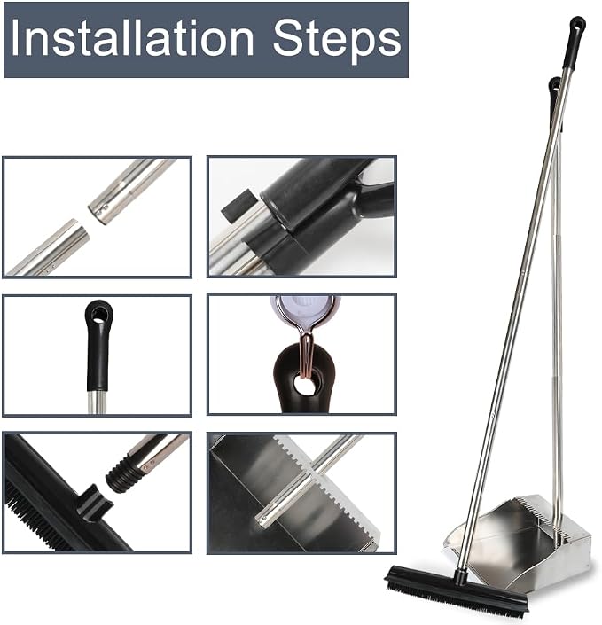 Rubber Broom and Dustpan Set, Pet Hair Removal Rubber Broom - Image 3