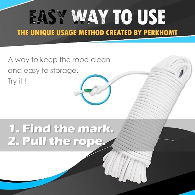 PerkHomy Cotton Rope 3/16" 100 ft Multi Purpose Utility Diamond Braided Cord - Image 4