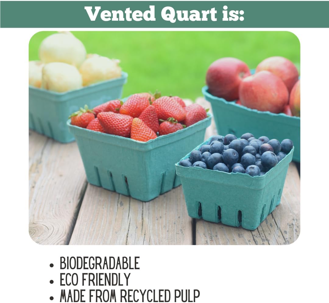 42 Pack QUART Green Molded Pulp Fiber Berry/Produce Vented Baskets for Fruit and Vegetable