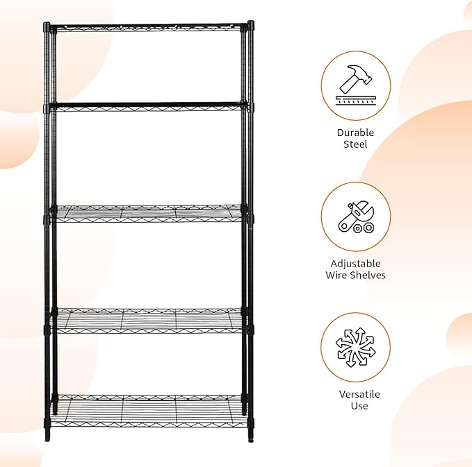 Amazon Basics 5-Shelf Adjustable Heavy Duty Steel Wire Rack Storage Shelving - Image 3