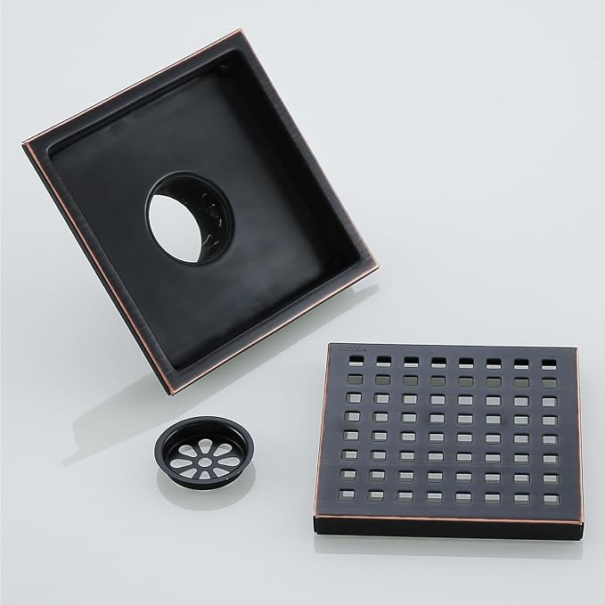 RANDOM Oil Rubbed Bronze Shower Drain Square 6 Inch Shower Floor Drain Grate & - Image 5