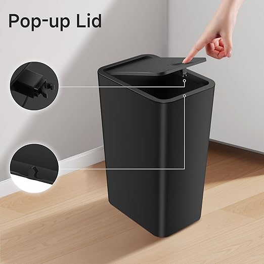 TIPGO Bathroom Trash Can with Lid, 4 Gallon / 15 Liter Small Garbage Can - Image 4